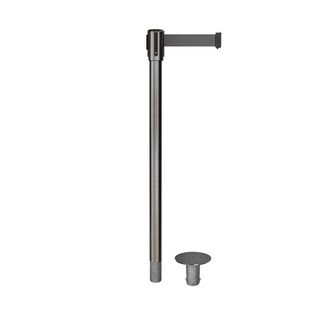 MONTOUR LINE Retractable Belt Removable Stanchion, 2ft Sat.Steel Post  7.5ft Dk Gry MX530R-SS-DGY-75